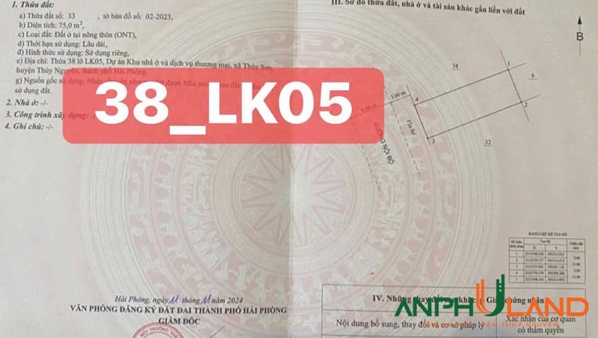 Bán 1 số lô tại KĐT Tân Quang Minh, phường Thuỷ Nguyên, TP Hải Phòng 