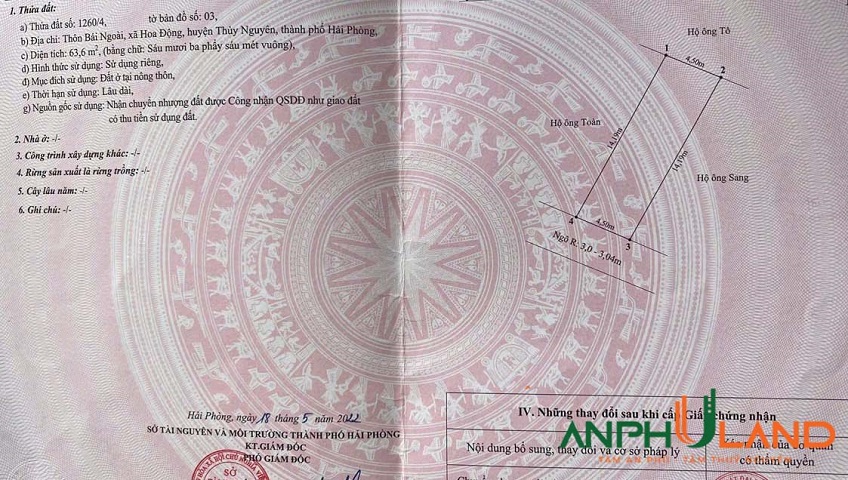 Chào bán lô đất tại TDP Bái Ngoài, phường Thuỷ Nguyên, TP Hải Phòng