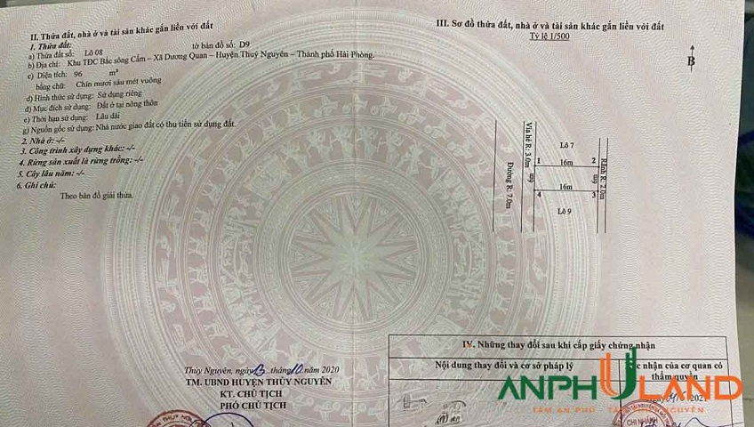 Cần bán lô đất TĐC khu D, Bắc Sông Cấm, Phường Thủy Nguyên, TP Hải Phòng