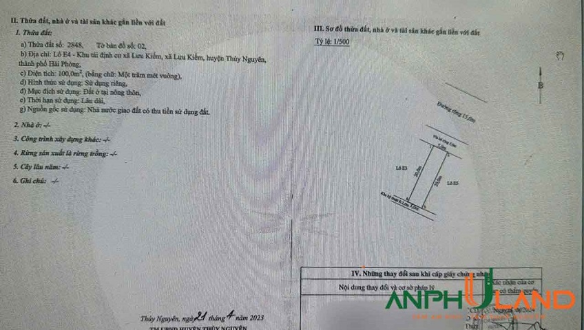 Cần bán một lô trục chính tái định cư Phường Lưu Kiếm, TP Hải Phòng