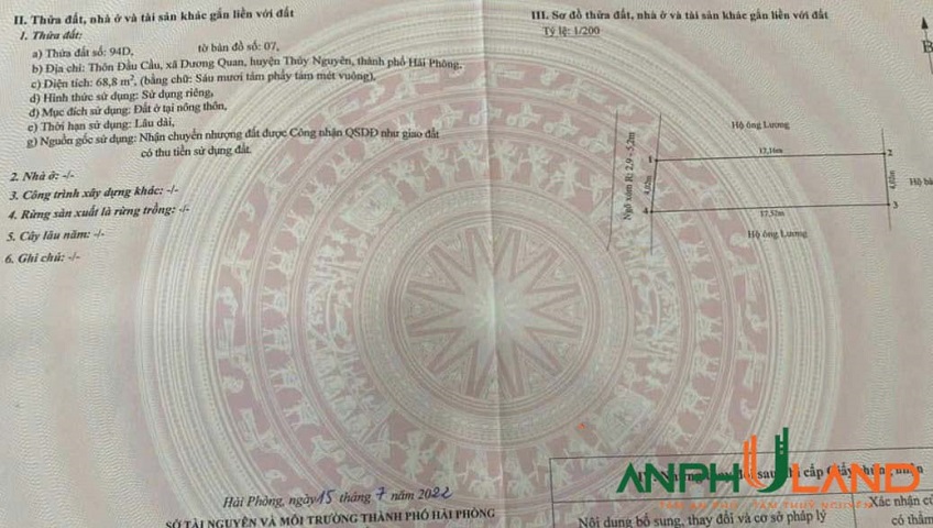 Cần bán nhanh lô đất tại phường Thuỷ Nguyên (Dương Quan), TP Hải Phòng