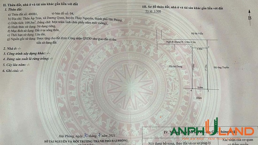 Bán lô đất 109m² tại phường Thuỷ Nguyên (Dương Quan), TP Hải Phòng