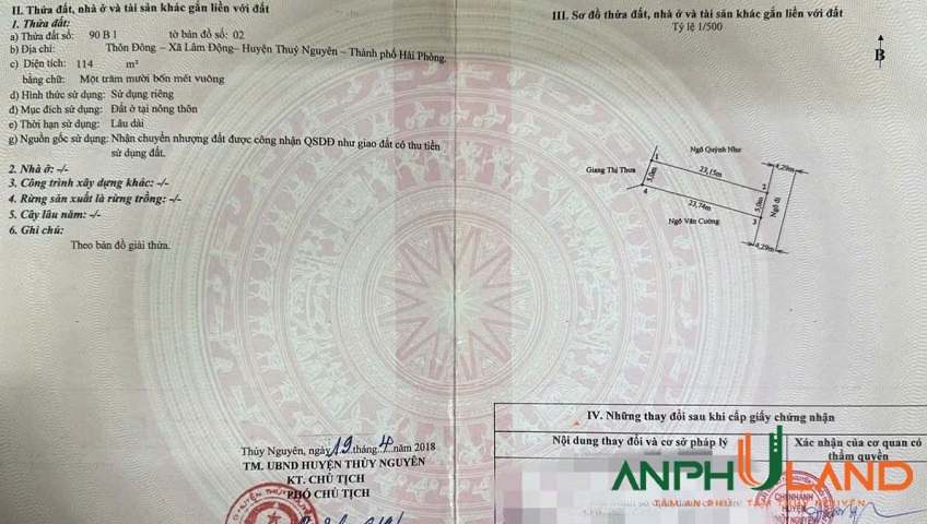 Chào bán lô 106m² mặt đường liên tổ dân phố tại phường Thiên Hương (Lâm Động), TP Hải Phòng