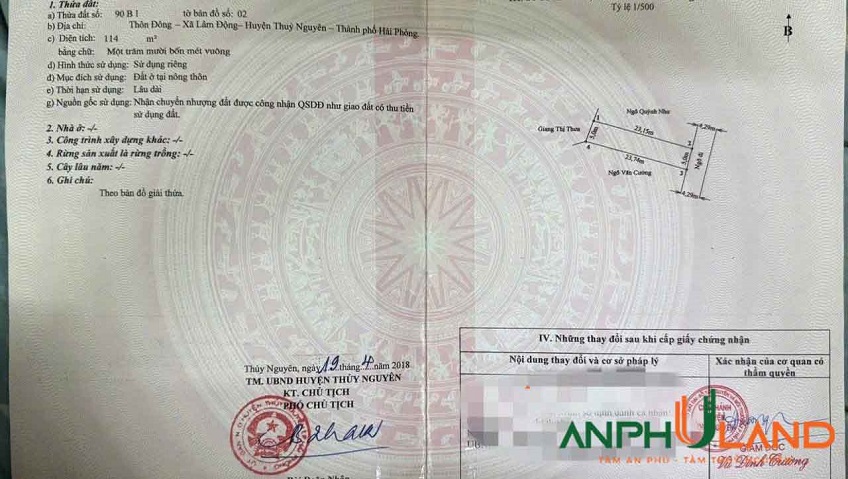 Chào bán lô 106 m2 mặt đường TDP Đông, Phường Thiên Hương ( xã Lâm Động), TP Hải Phòng