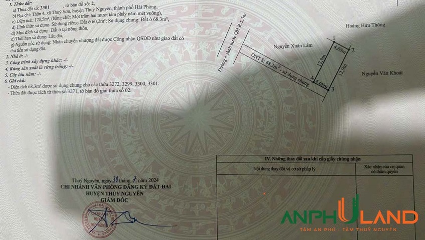 Chào bán lô đất số 6 tại TDP 4, phường Thuỷ Nguyên (Thuỷ Sơn), TP Hải Phòng 