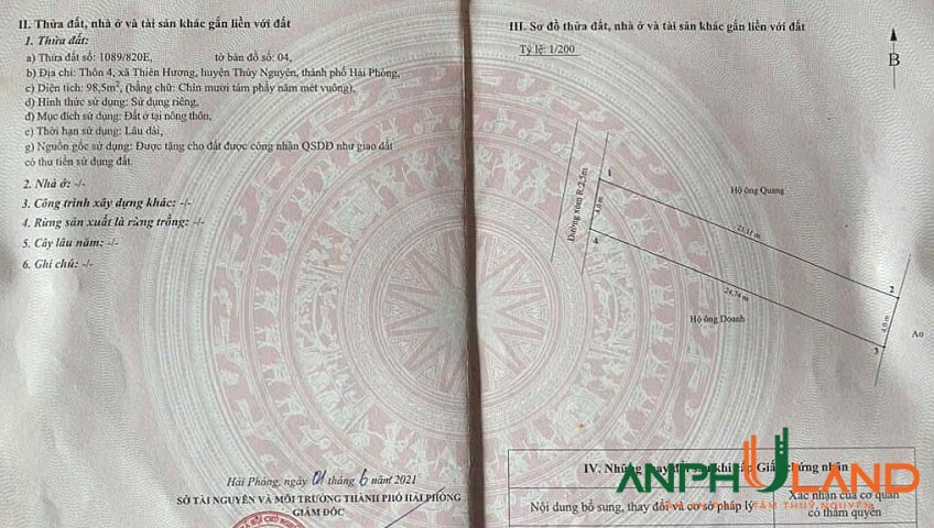 Bán lô đất siêu đẹp, ô tô chạy vòng quanh tại phường Thiên Hương, TP Hải Phòng