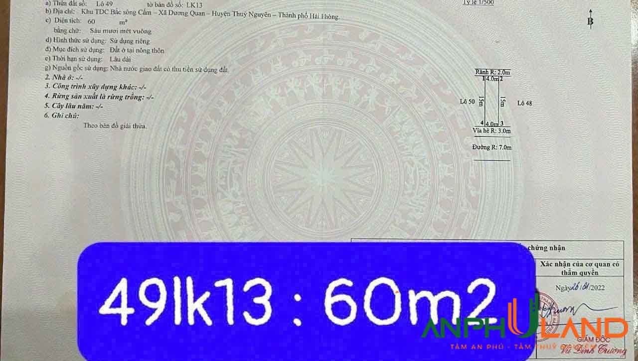 Cần bán lô đất hàng hiếm TDC Áp Tràn, Phường Thủy Nguyên, TP Hải Phòng