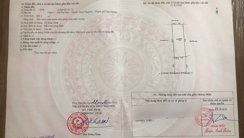 Bán lô đất rộng đường 2 làn phường Bạch Đằng ( xã Gia Đức), TP Hải Phòng