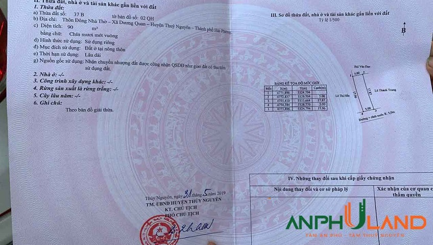 Cần bán lô đất trục thông TDP Đông Nhà Thờ, P. Thủy Nguyên ( xã Dương Quan), TP Hải Phòng