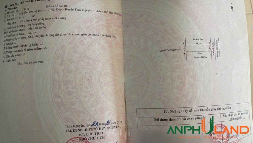 Duy nhất 01 lô đất trong chợ Núi Đèo, phường Thủy Nguyên, TP. Hải Phòng