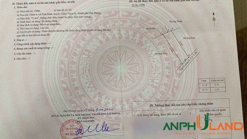 Chính chủ gửi bán 2 lô đất sẵn bìa tại phường Hòa Bình, TP Hải Phòng