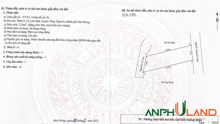 Chính chủ gửi bán lô đất 2 mặt tiền tại phường Lưu Kiếm, TP Hải Phòng