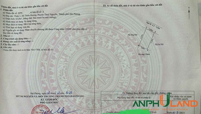 Chào bán 1 lô góc sẵn bìa tại TDP 1, Phường Thiên Hương, TP Hải Phòng