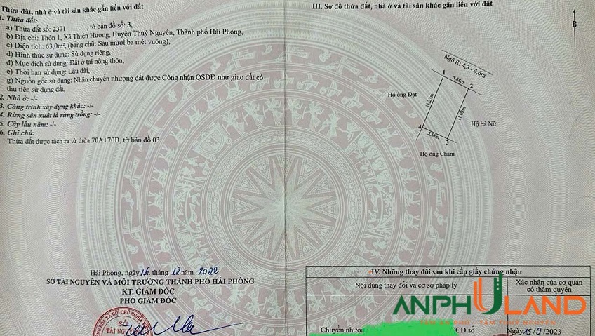 Chào bán lô góc sẵn bìa tại TDP 1, phường Thiên Hương, TP Hải Phòng