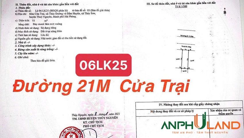 Chính chủ chào bán lô đất khu đấu giá Cửa Trại, phường Thuỷ Nguyên, TP Hải Phòng