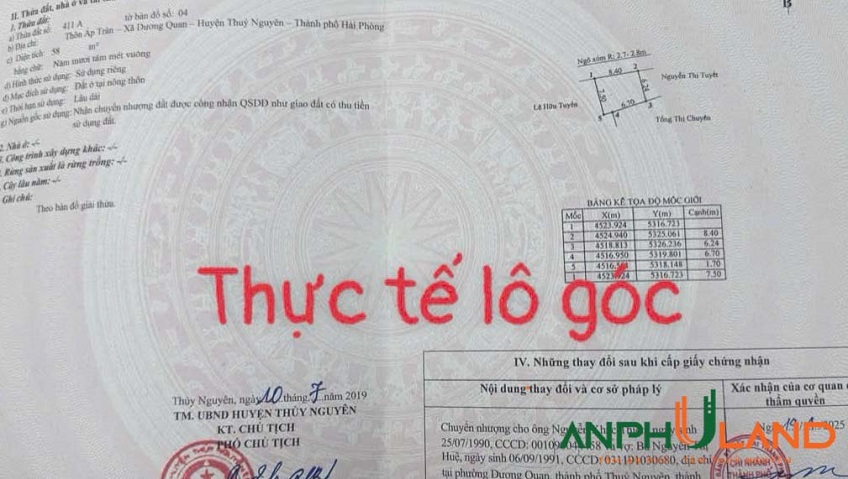 Chính chủ gửi bán lô đất phường Thuỷ Nguyên (Dương Quan), TP Hải Phòng
