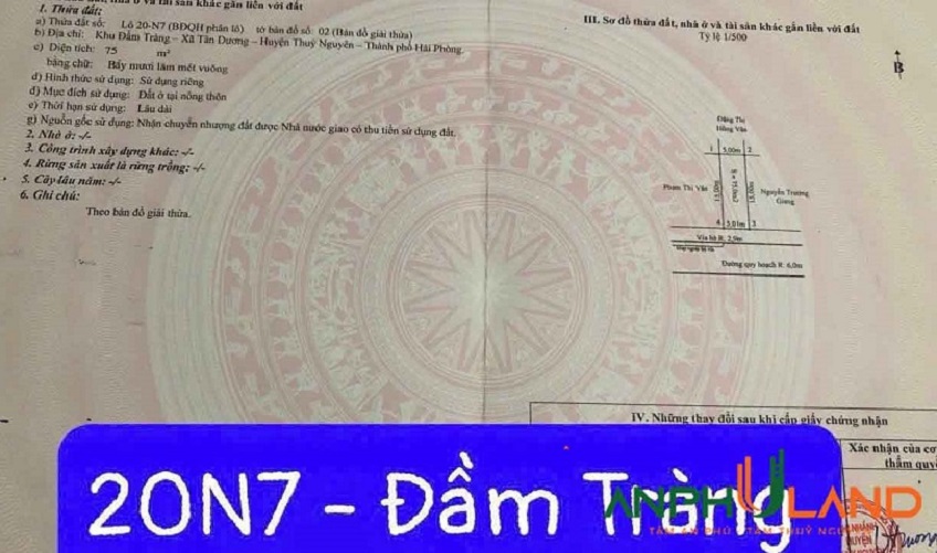 Cần bán lô 20N7 khu Đầm Tràng, phường Thuỷ Nguyên, TP Hải Phòng