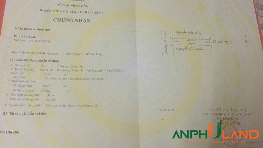 Cần bán duy nhất lô đất giá sốc tại phường Thủy Nguyên ( xã Dương Quan), TP Hải Phòng