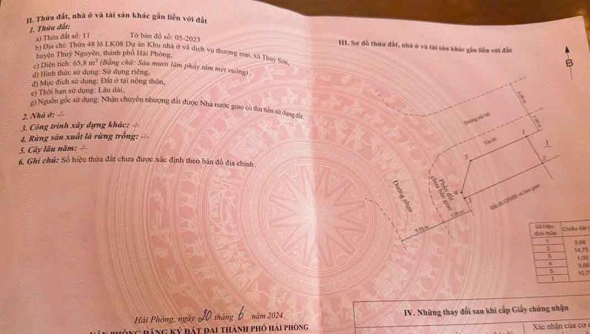 Chính chủ bán duy nhất 1 lô góc tại khu đô thị Tân Quang Minh, P. Thủy Nguyên, TP Hải Phòng