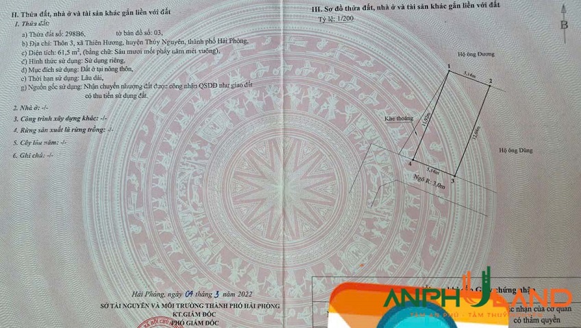 Chào bán 2 lô đất đẹp sẵn bìa tại phường Thiên Hương, TP Hải Phòng