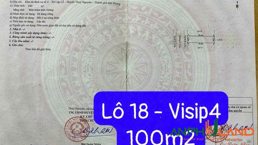 Cần bán lô đất TĐC Vsip 4, Phường Nam Triệu ( xã Lập Lễ), TP Hải Phòng