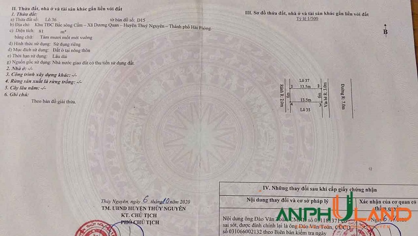 Bán lô đất 81m2 Tái Định Cư Khu D - Bắc Sông Cấm, Phường Thủy Nguyên, TP Hải Phòng