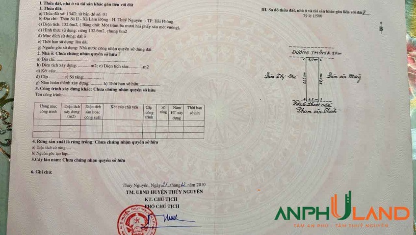 Cần bán lô đất nở hậu mặt đường TDP P. Thiên Hương ( xã Lâm Động), TP Hải Phòng