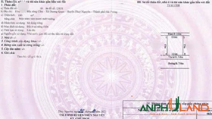 Bán lô đất biệt thự Áp Tràn thuộc TĐC Bắc Sông Cấm, phường Thuỷ Nguyên, TP Hải Phòng