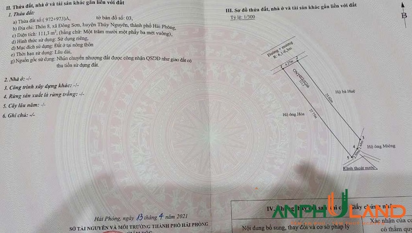  Chính chủ gửi bán lô đất 111,3m² tại phường Lưu Kiếm (Đông Sơn), TP Hải Phòng