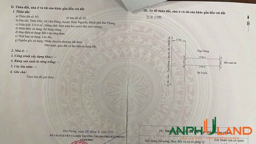Chuyển nhượng lô đất 125m2 TDP Đền, Phường Thiên Hương ( xã Lâm Động), TP Hải Phòng