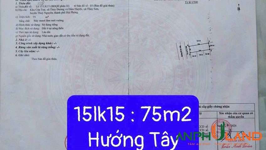 Cần bán lô đất đấu giá Cửa Trại, Phường Thủy Nguyên (xã Thủy Đường), TP Hải Phòng