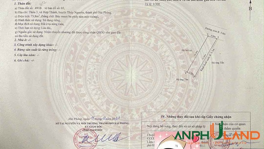 Bán lô đất trên trục trải nhựa tại Phường Lê Ích Mộc ( xã Hợp Thành), TP Hải Phòng