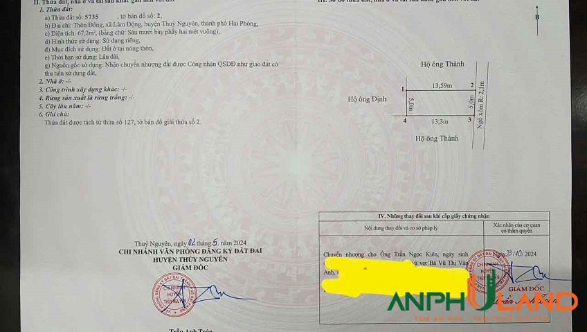 Cần bán hàng đẹp tại TDP Đông, Phường Thiên Hương ( xã Lâm Động), TP Hải Phòng