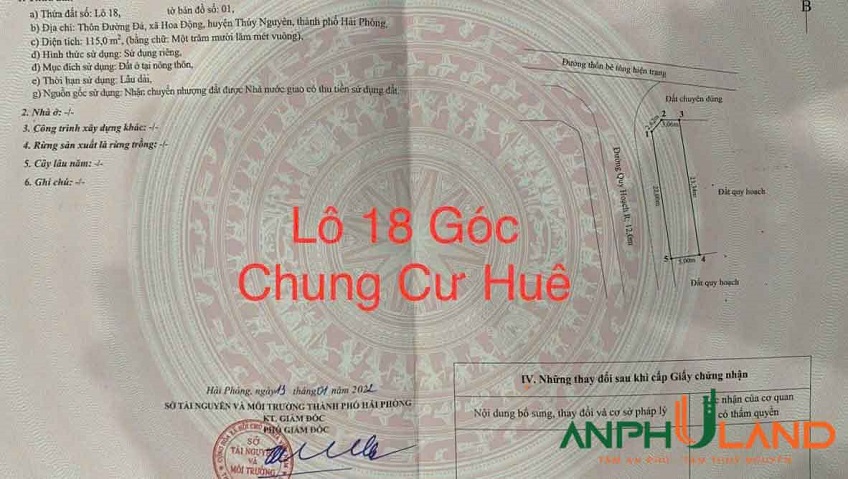 Cần bán lô góc cực đẹp tại chung cư Huê, Phường Thủy Nguyên (xã Hoa Động), TP Hải Phòng