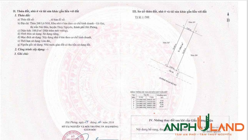 Chủ cần tiền bán nhanh một lô Gò Gai, Phường Thủy Nguyên (TT Núi Đèo), TP Hải Phòng