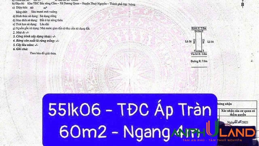 Bán lô đất hàng hiếm tại TĐC Áp Tràn, Phường Thủy Nguyên ( xã Dương Quan), TP Hải Phòng