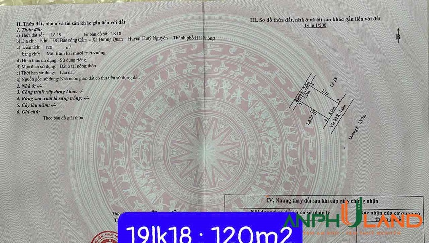 Cần bán lô đất hàng hiếm tại TĐC Áp Tràn, Phường Thủy Nguyên, TP Hải Phòng