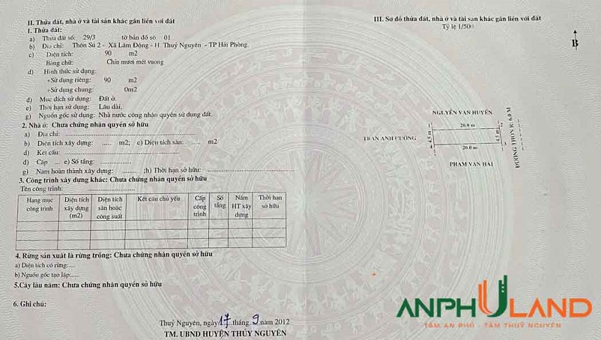 Bán lô 90 m2, TDP Sú 2, Phường Thiên Hương ( xã Lâm Động), TP  Hải Phòng