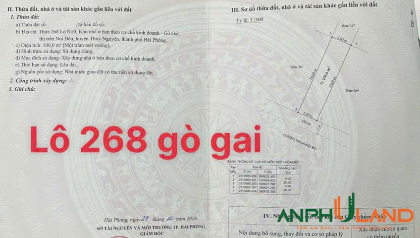 Chào bán lô 268 KĐT Gò Gai, phường Thuỷ Nguyên, TP Hải Phòng