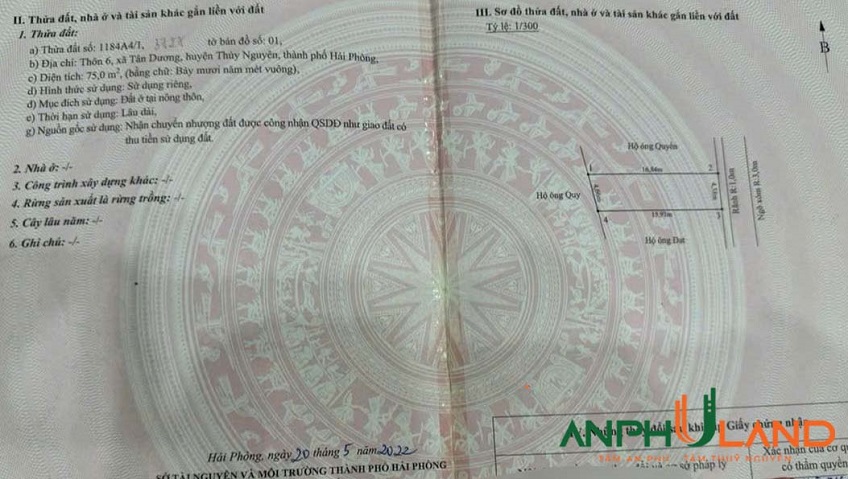 Chính chủ cần bán lô đất TDP Tân Dương 6, phường Thuỷ Nguyên, TP Hải Phòng 