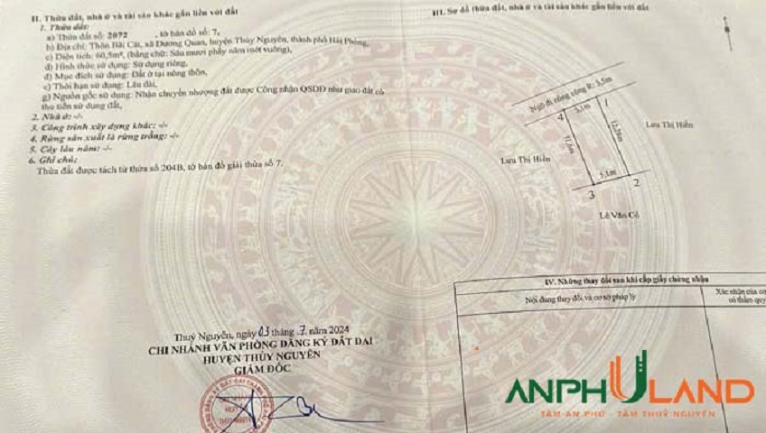 Anh chủ gửi bán duy nhất 1 lô phường Thuỷ Nguyên (Dương Quan), TP Hải Phòng