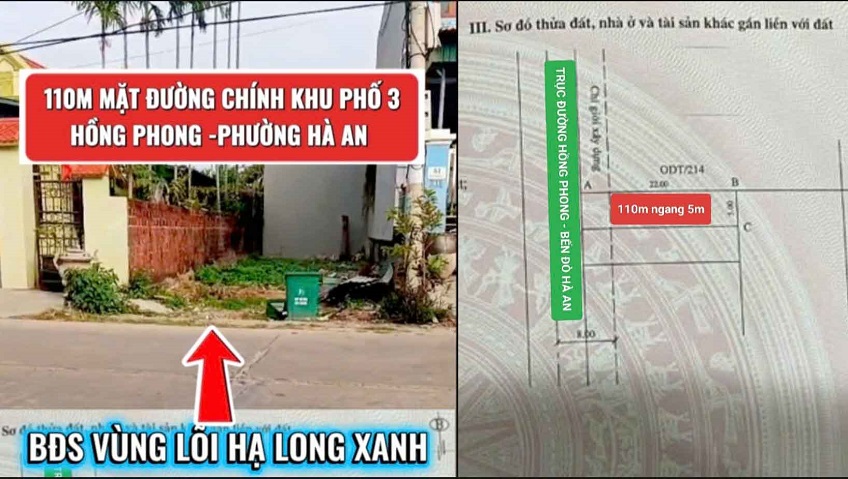 Cần bán lô đất mặt đường Hồng Phong 11m, Phường Hà An, Quảng Yên, Quảng Ninh