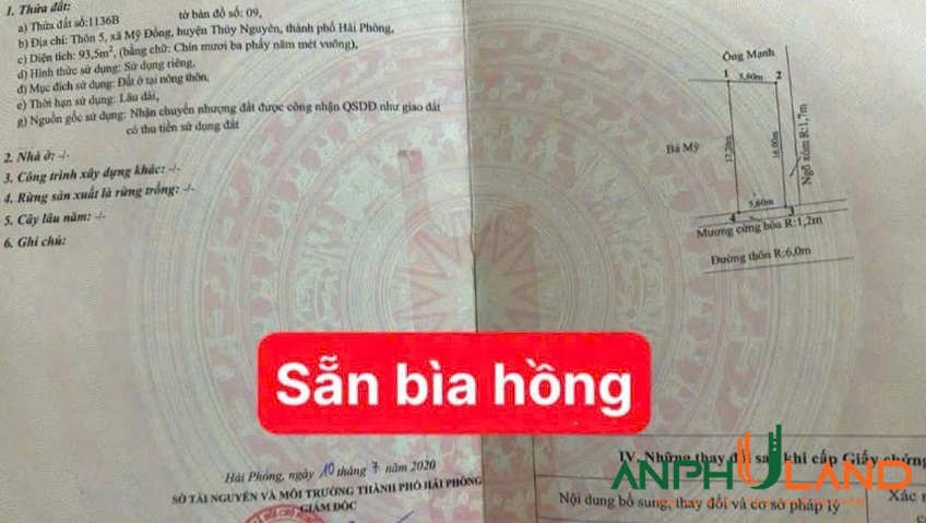 Bán lô góc mặt đường nhựa phường Lê Ích Mộc (Mỹ Đồng đi Cao Nhân), TP Hải Phòng