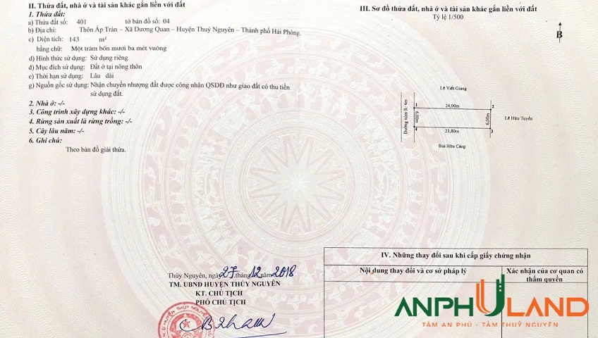 Lô đất vàng trung tâm làng kiều phường Thuỷ Nguyên (Dương Quan), TP Hải Phòng