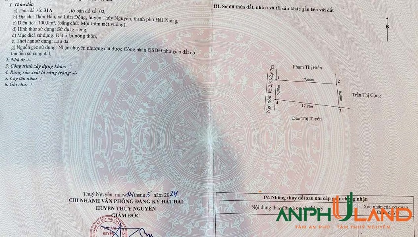 Chủ cần thanh khoản gấp lô đất TDP Hầu, phường Thiên Hương (Lâm Động), TP Hải Phòng