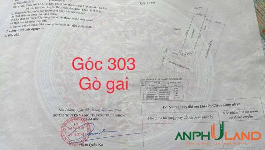 Cần bán lô góc 2 mặt tiền 303 khu đô thị Gò Gai, Phường Thuỷ Nguyên, TP Hải Phòng