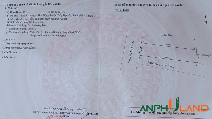 Chào bán lô góc đường trải nhựa phường Thuỷ Nguyên (Hoa Động), TP Hải Phòng