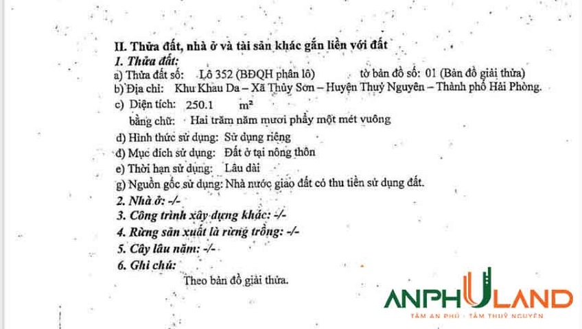 Cần bán lô biệt thự 352 khu đấu giá Khau Da, Phường Thủy Nguyên, TP Hải Phòng