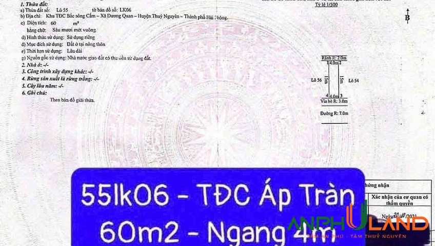 Cần bán lô đất TĐC Áp Tràn, Phường Thủy Nguyên, TP Hải Phòng