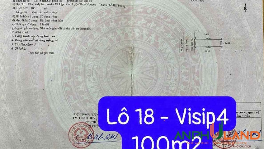Cần bán lô đất TĐC Vsip 4, Phường Nam Triệu ( xã Lập Lễ), TP Hải Phòng
